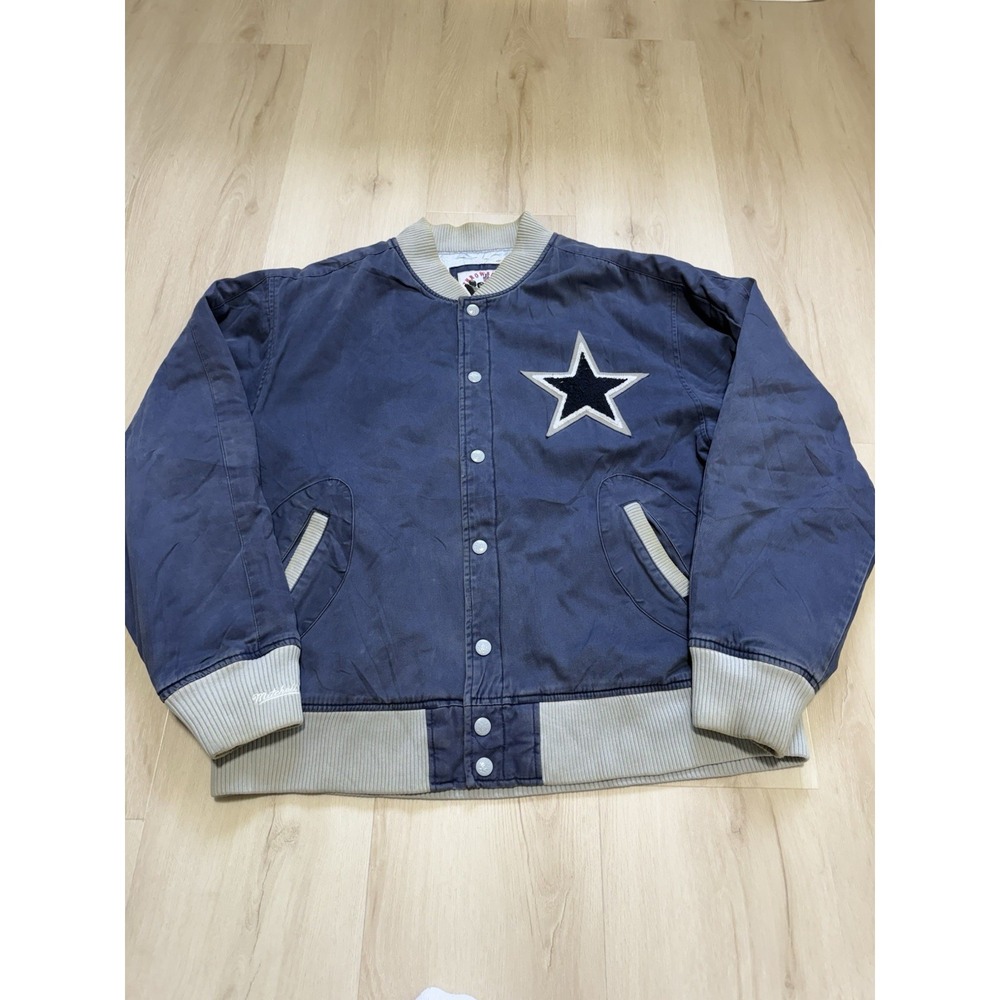 Dallas Cowboys Bomber Jacket Mens Size XL Mitchell & Ness Throwback Quilted Blue